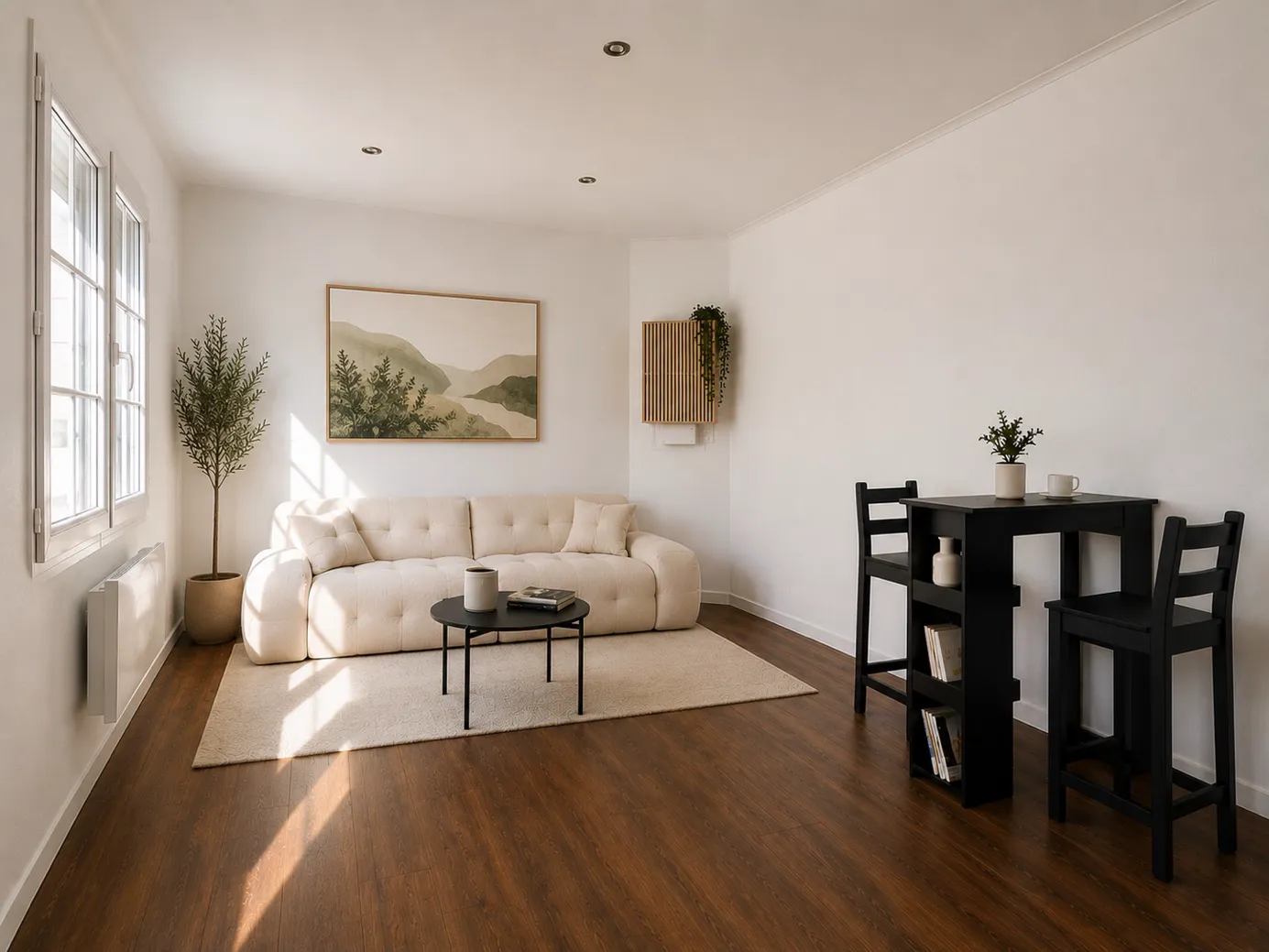 Studio meublé Toulon avec canapé bouclette et espace repas