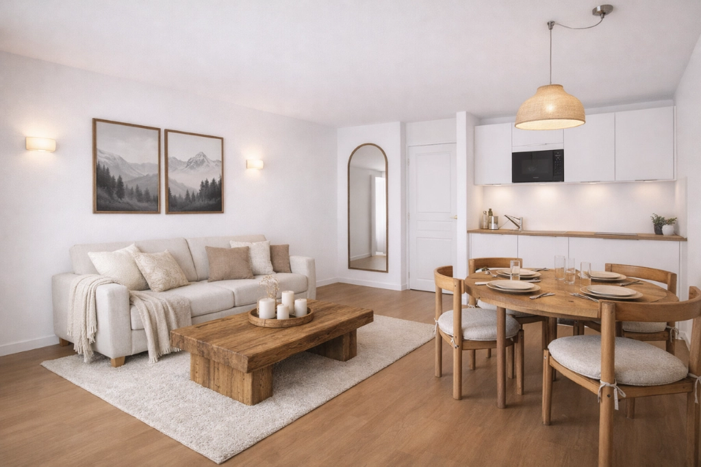 Salon aménagé après home staging virtuel
