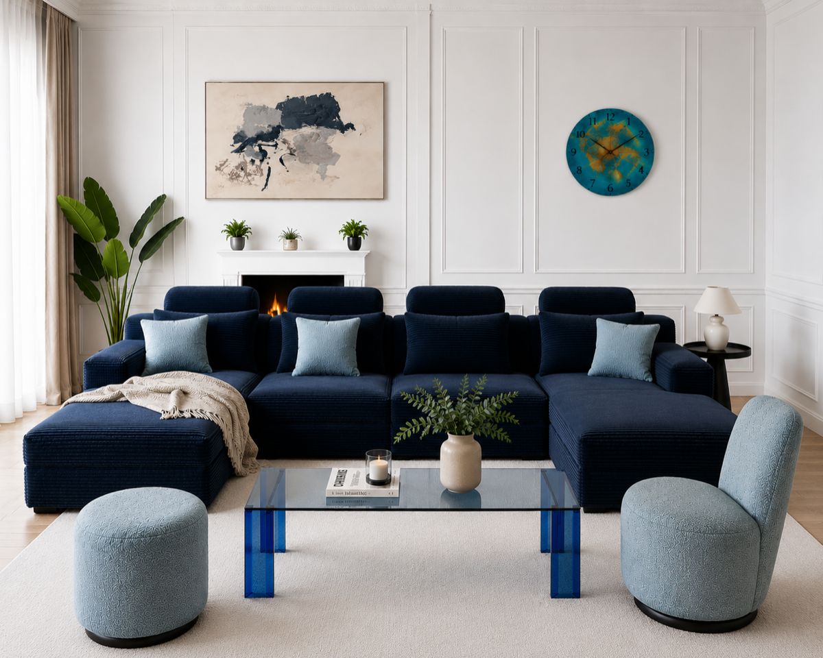 Agence Julie Déco – salon bleu marine élégant